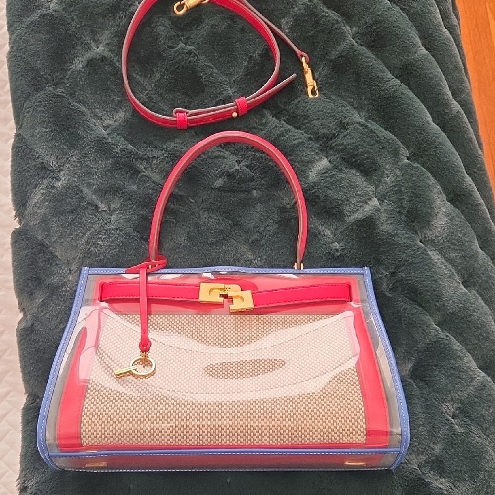 Tory Burch Lee Radziwill Bag w/ Raincoat Red and Blue Accents - Picture 2 of 16